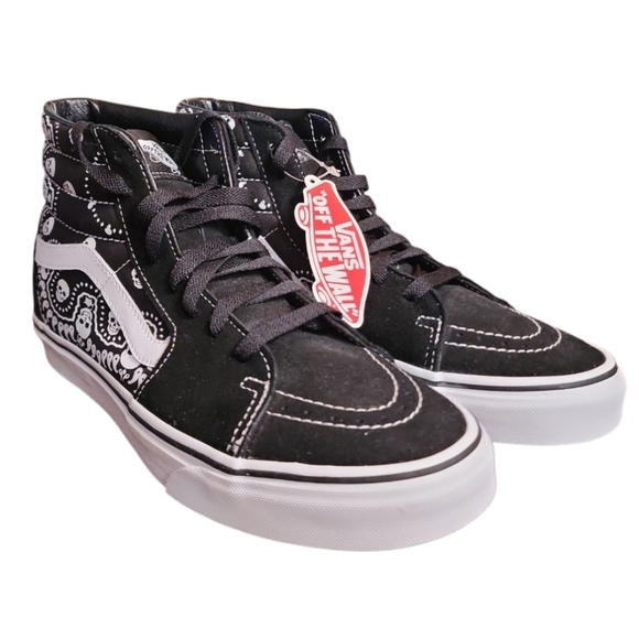 Vans Other - NWT VANS SK8-HI Bandana Black Suede Canvas Skate Shoes Men's Size 9.5 Women's 11